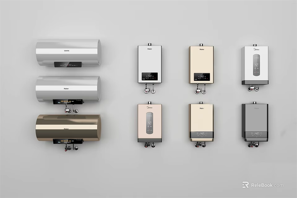 Modern Electric Water Heaters With Various Styles And Colors And Wall Mounted Design 3d model 