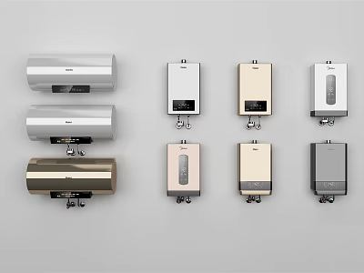 Modern Electric Water Heaters With Various Styles And Colors And Wall Mounted Design 3d model