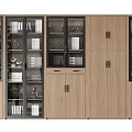 Modern Wooden Bookcase With Glass Doors Open Shelves And Closed Compartments