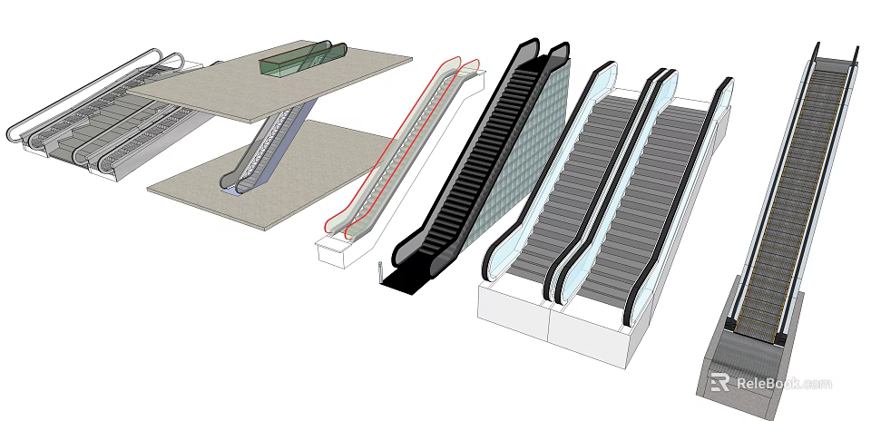 Modern Commercial Escalators With Various Designs For Public And Commercial Spaces 3d model 