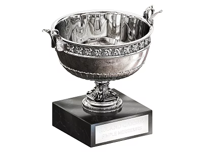 Silver Trophy With Ornate Carvings On Black Marble Base And Engraved Plaque 3d model