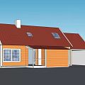 Orange Exterior Detached House With Red Roof Multiple Windows And Side Bench