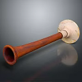 Vintage Horn Shaped Object With Wooden Handle And White Circular Base