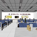 Dining Hall Interior Design With Blue Chairs White Tables And Digital 3d model