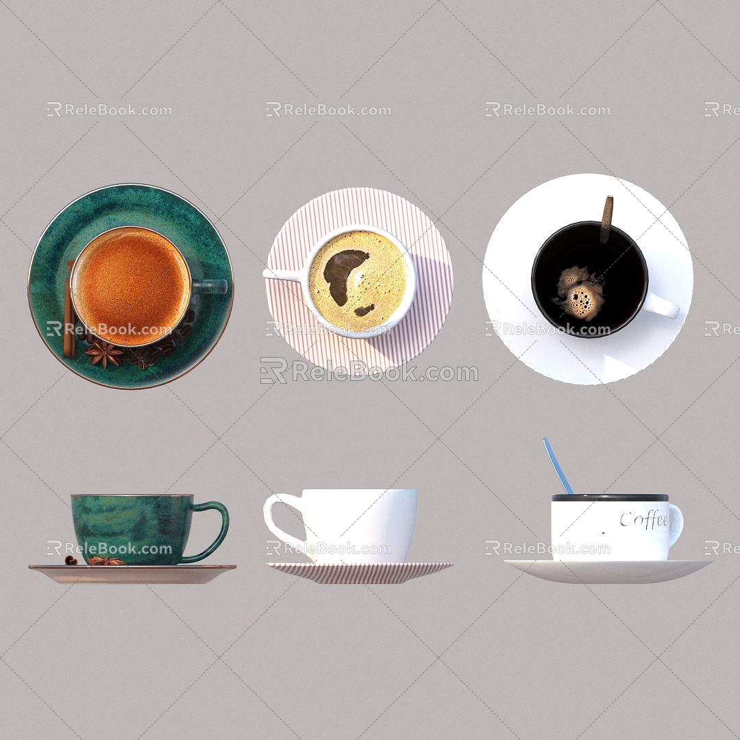 Coffee coffee cups and saucers 3d model