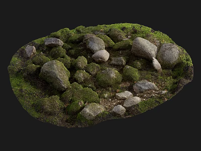 Natural Stone Wood Arrangement With Lush Green Moss In Outdoor Garden 3d model