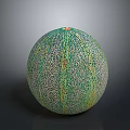 Fresh Ripe Cantaloupe With Green And Yellow Netted Skin Round Shape On Gray Background