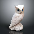 White Owl Sculpture With Blue Eyes Detailed Feathers And Reflective Dark Background