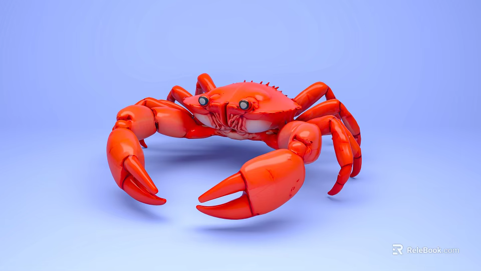 Vibrant Red Aquatic Crab With Large Claws On Light Blue Background 3d model 