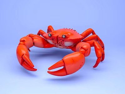 Vibrant Red Aquatic Crab With Large Claws On Light Blue Background 3d model