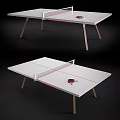 Table Tennis Table With White Surface Red Net Ping Pong Paddle Ball And Wooden Legs