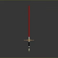 Red Sci Fi Lightsaber Weapon With Gold Black Hilt And Metallic Design