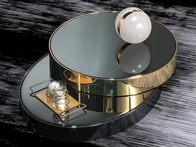 Modern Round Coffee Table With Golden Frame Black Mirrored Top And Decorative Sphere 3d model