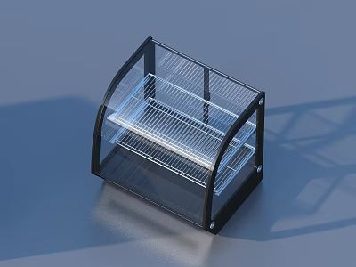 Transparent Glass Display Case With Black Frame Curved Door And Metal Shelves 3d model