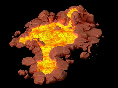 Intense Volcanic Lava Flow Surrounded by Red Rocks on Black Background 3d model
