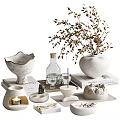 Minimalist Ceramic Decorative Ornament Set With Vase Bowl Candle And Sculpture On Stacked Books