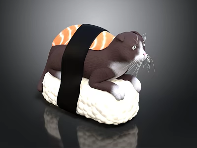 Playful Cat Shaped Sushi Design With Salmon Topping And White Rice 3d model