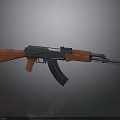 AK47 Assault Rifle with Wooden Stock Grip and Black Metal Body Design