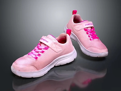 Light Pink Kids Casual Shoes With Mesh Upper Velcro Strap And White Sole 3d model