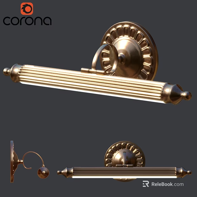 Classic Brass Wall Sconce With Decorative Base And Striped Cylindrical Illumination Design 3d model 