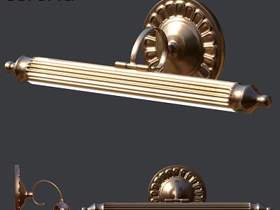 Classic Brass Wall Sconce With Decorative Base And Striped Cylindrical Illumination Design 3d model