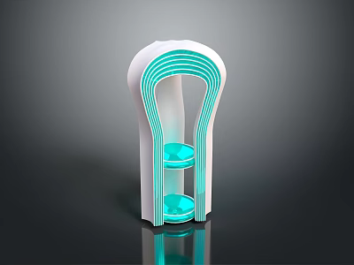 Modern Architectural Structure With White Body Green Curved Lines And Transparent Glass Elements 3d model