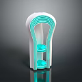 Modern Architectural Structure With White Body Green Curved Lines And Transparent Glass Elements