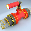 Red Yellow Black Mechanical Device With Spring Mesh Structure And Bolts 3d model