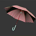 Stylish Red And White Checkered Umbrella With Classic Design And Curved Handle