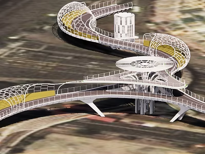 Modern Spiral Landscape Bridge Featuring Unique Curved Structure And Glass Walkway 3d model