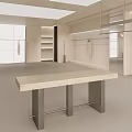 Modern Clothing Store Interior With Open Space Hanging Racks Shelves And Beige Countertop Metal Leg Table