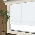 Stylish Bonsai Potted Plant In Room With Wooden Wall And Window Roller Blinds