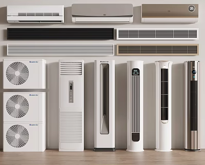 Modern Air Conditioners And Fans Including Wall Mounted Floor Standing Tower Types With Sleek Design 3d model