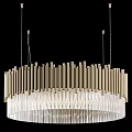 Modern Luxury Chandelier Featuring Gold Metal And Transparent Crystal Long Strips Layered Ring Design