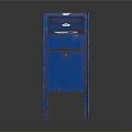 Blue Metal Mailbox With USPS Logo Mail Slot Standing On Reflective Ground Surface