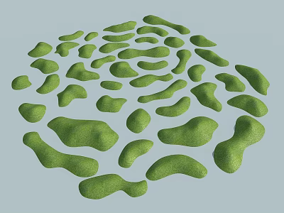 Green Grass Covered Irregular Shaped Garden Decorative Pieces In Circular Arrangement 3d model