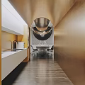 Modern Reception Desk Design With Curved Wall Terrazzo Countertop And Chandelier Lighting