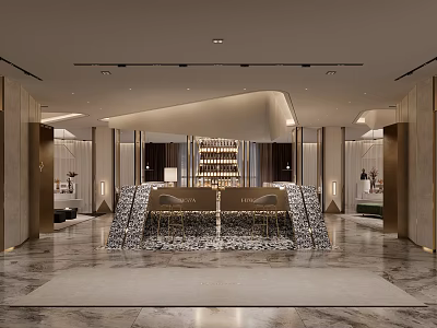 Elegant Luxury Banquet Hall Interior With Marble Bar Counter And Chandeliers 3d model