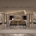 Elegant Luxury Banquet Hall Interior With Marble Bar Counter And Chandeliers