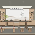 New Chinese Style Tea Room Tea Table and Chair Combination Low Stool Bench Tea Set Tea Cabinet 3d model