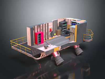 Advanced Scientific Laboratory Equipment Setup With Control Panels Storage Racks And Mechanical Tools 3d model