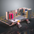 Advanced Scientific Laboratory Equipment Setup With Control Panels Storage Racks And Mechanical Tools