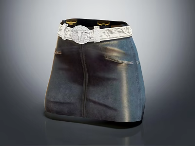 Stylish Dark Skirt With White Belt Ornate Buckle And Side Pockets 3d model