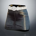 Stylish Dark Skirt With White Belt Ornate Buckle And Side Pockets