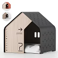 Wooden House Shaped Ornament Decoration Set With Orange Roof And Geometric Pattern