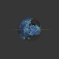 Blue Globe with Yellow Concentric Circles on Dark Reflective Surface 3d model