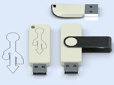 White USB Flash Drive Design With USB Interface And Outline Sketch For Computers 3d model