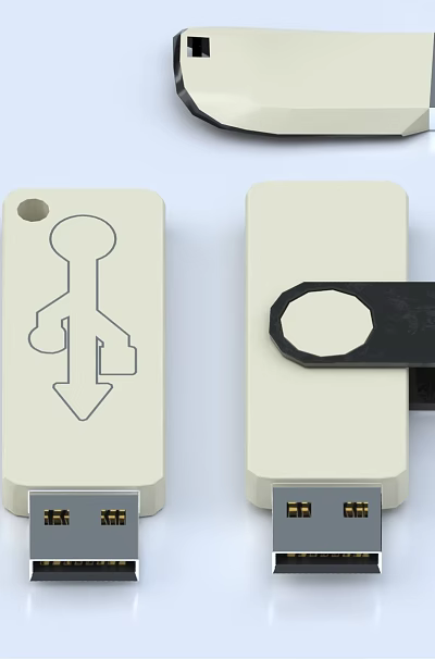 White USB Flash Drive Design With USB Interface And Outline Sketch For Computers 3d model