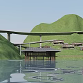 Hotel Building Surrounded By Green Hills And Waterfront Scenic Landscape With Curved Roads
