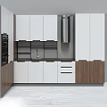 Modern Kitchen Interior With White And Wooden Cabinets Sink Oven And Range Hood